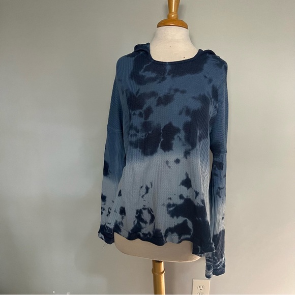 T Party Navy Blue Tie Dye Waffle Knit Hoodie Hooded Sweater Size L - Picture 3 of 8